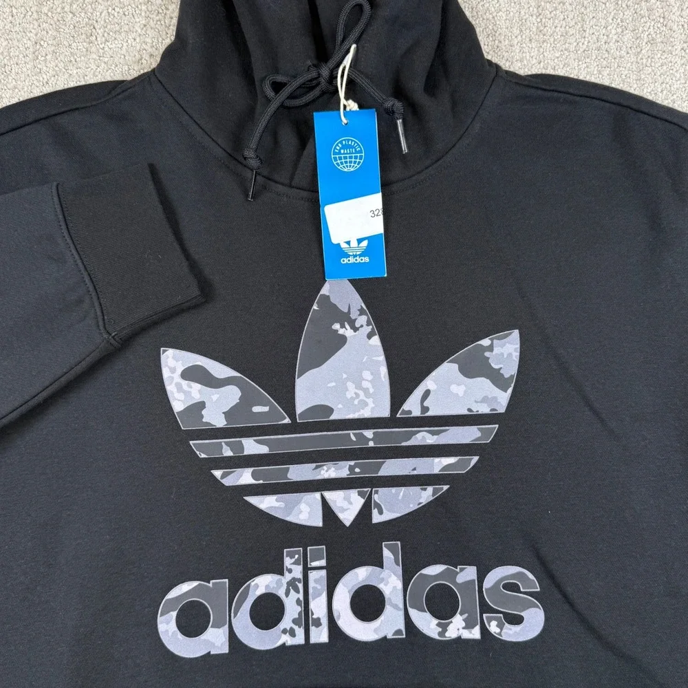 NEW Adidas Mens Large Black Camo Infill Trefoil Logo Pullover Hoodie Sweatshirt